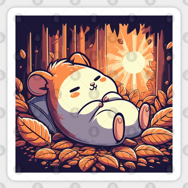 Kawaii sleeping fall hamster Sticker by TomFrontierArt